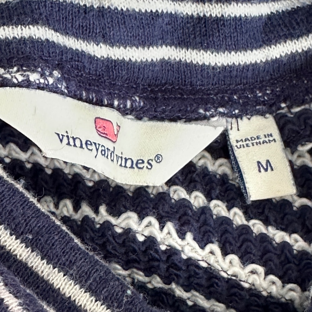 Vineyard Vines Stripe Funnel Neck Terry Deep Bay Blue White Stripe Cotton Medium - Picture 5 of 7